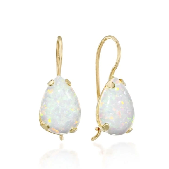 SOLD Adita 14k Yellow Gold Teardrop White Opal Necklace-Chain/Pendant/Earrings - Picture 5 of 11